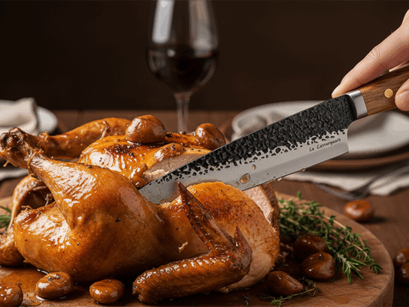 Chapon rôti au miel et aux marrons la découpe parfaite pour un repas de fête