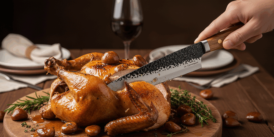 Chapon rôti au miel et aux marrons la découpe parfaite pour un repas de fête Chapon rôti au miel et aux marrons la découpe parfaite pour un repas de fête
