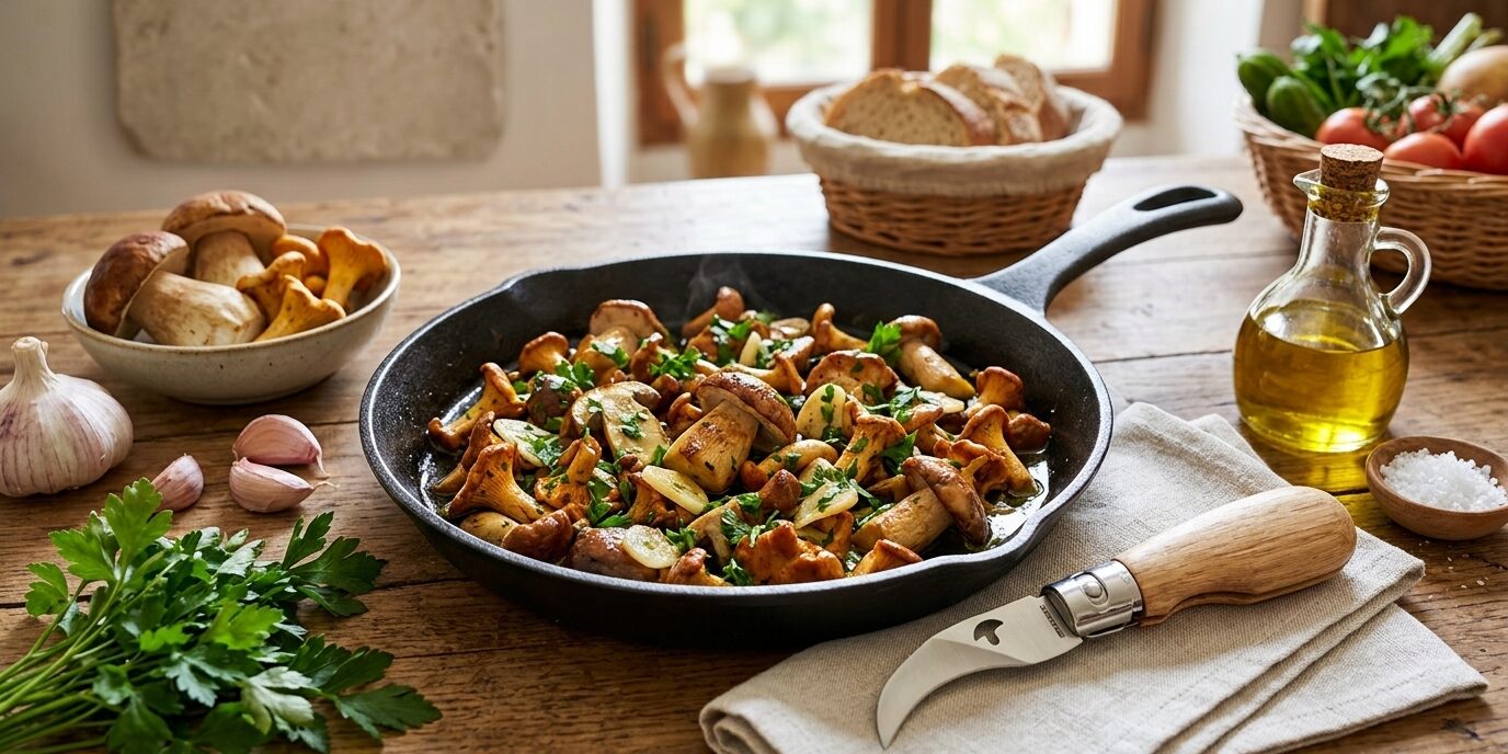 Poêlée de champignons des Cévennes à l’ail, au persil et à l’huile d’olive