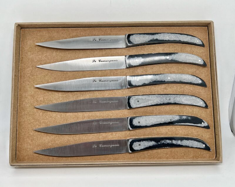 Commandez votre coffret 6 couteaux traditionnel 100% français Le Camarguais Paperstone Gris sur notre boutique en ligne - Paiement Sécurisé
