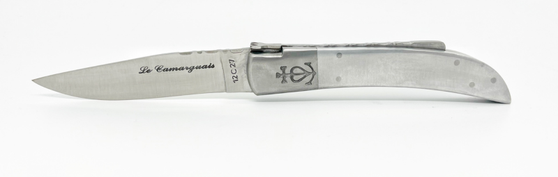 Commandez votre couteau traditionnel 100% français Le Camarguais trident forgé n°12 - Alu Poli Mat sur notre boutique en ligne !