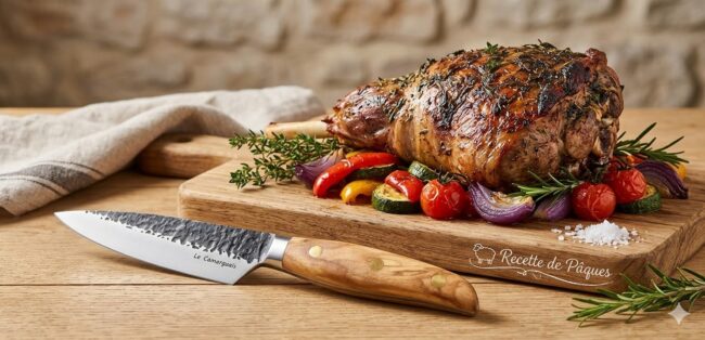 Gigot d’agneau rôti aux herbes de garrigue et légumes du soleil